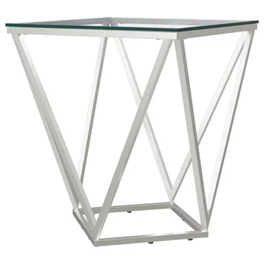 Brittania Square Glass Top Geometric End Table Nickel / CS-709737