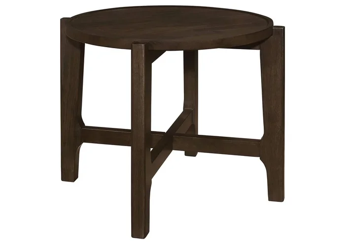 Cota Round Solid Wood End Table Dark Brown